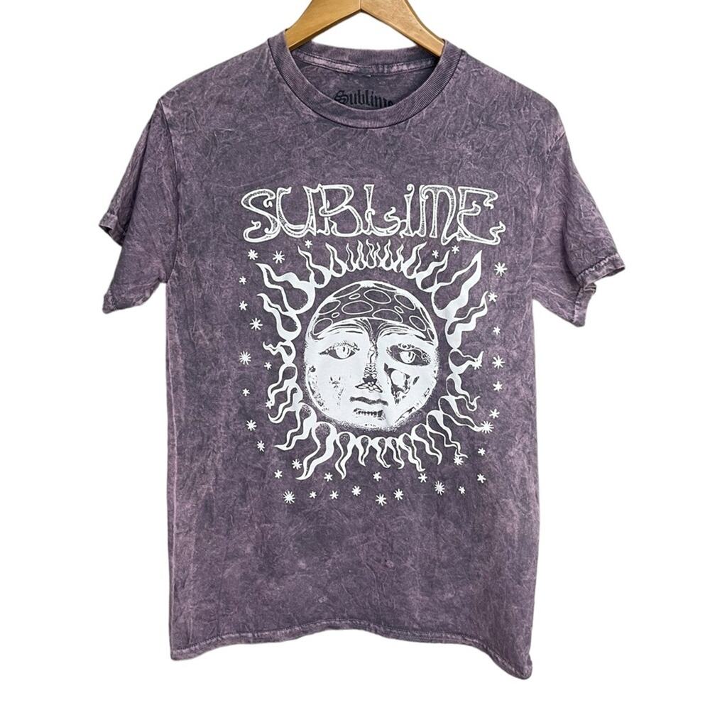 SUBLIME Distressed Purple w/White Sunshine Sun Face 90s Music Band T-Shirt Small
